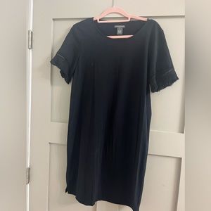 Black Cotton Tshirt Dress with Fringe Sleeve Detail Sz L